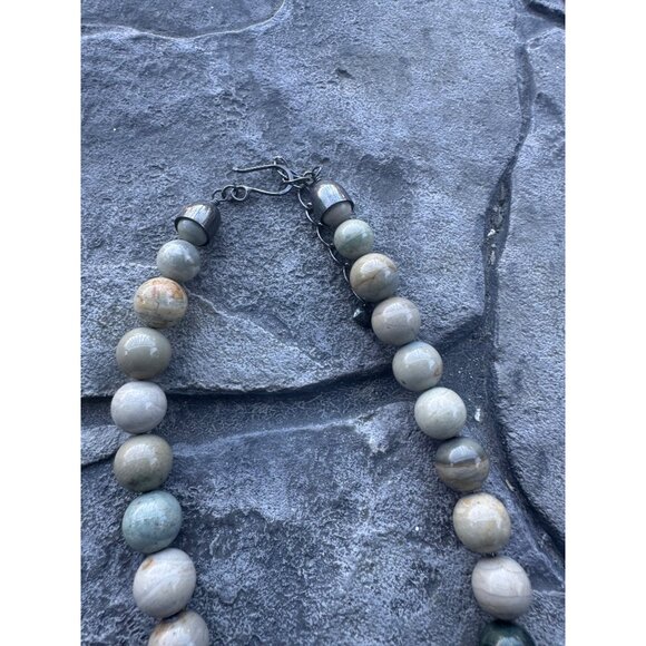 Natural Stone Beaded Jasper Necklace With Sterling Silver Hook Clasp - Picture 3 of 11